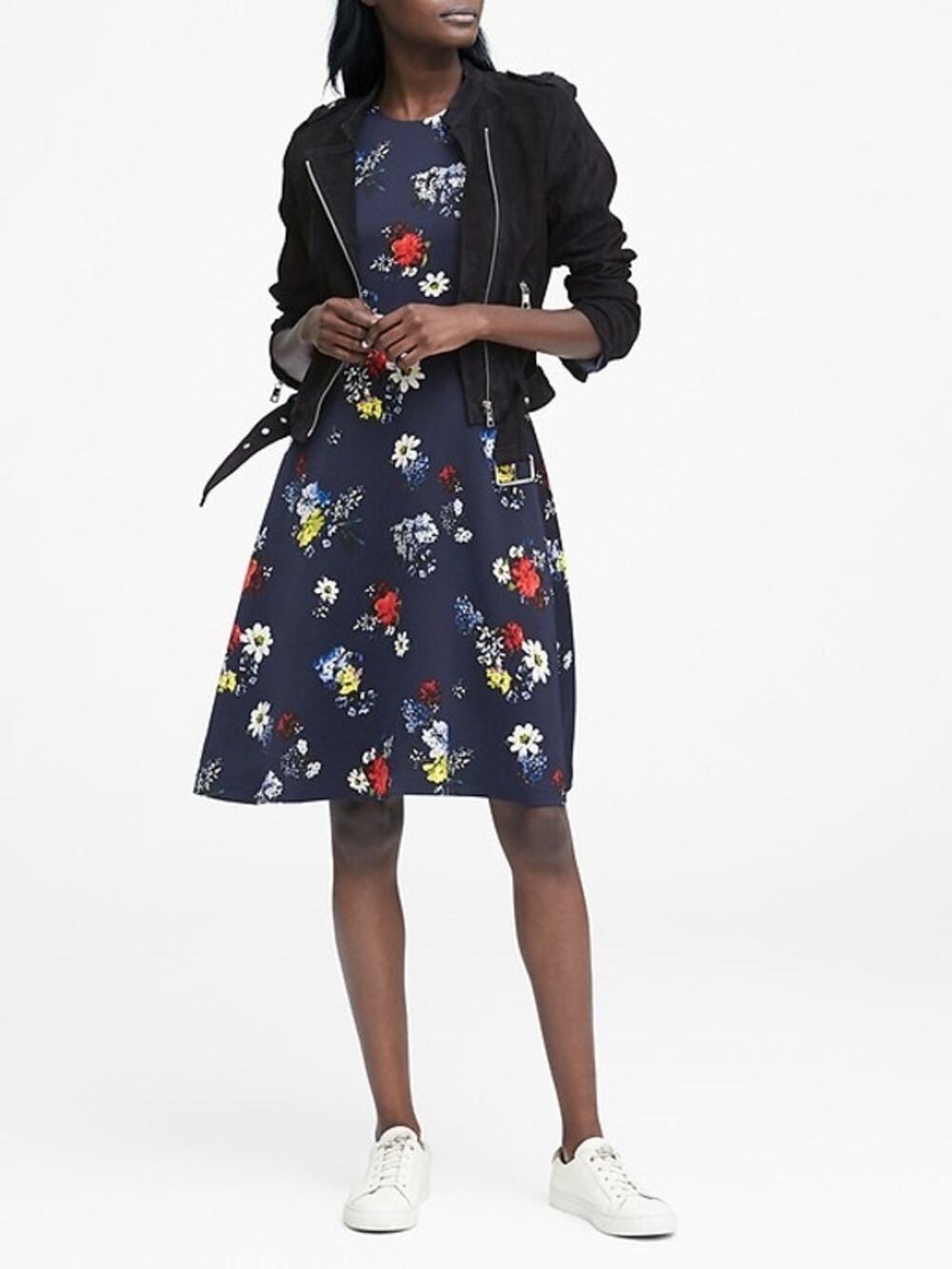 Banana Republic Floral Sleeveless Dress Size 00 Petite Navy Multi